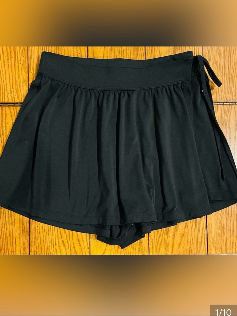 Madewell Flex Wrap Skort, medium, black, built in shorts, tie wrap closure